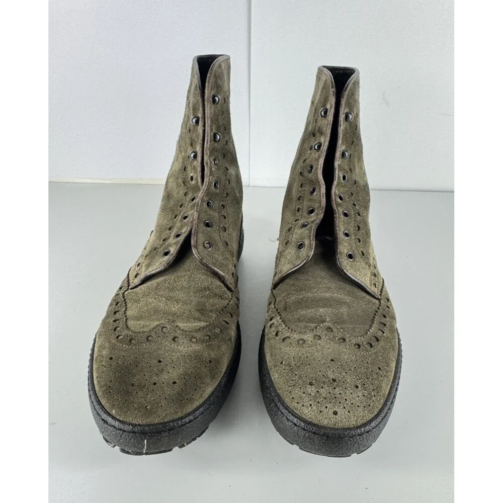 Santoni Men's Olive Suede Lace Up Boots Size US 9